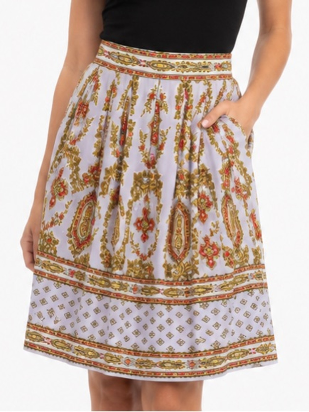 Anthropologie Maeve Echarpe Skirt Scarf Print Lilac Midi A-Line Size 8